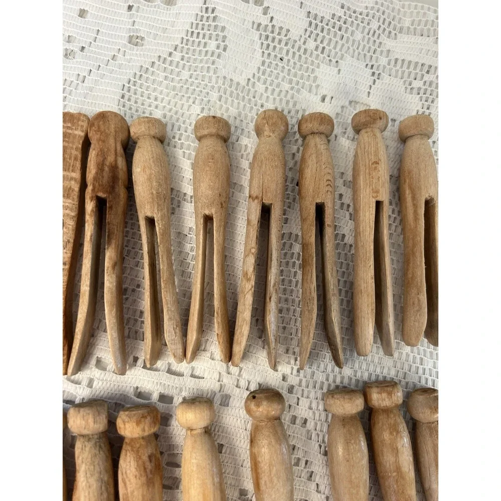 19 Vintage Wooden Clothes Pins Mixed Styles Flat & Round Primitive Lot